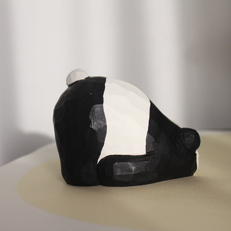 Hand-Carved Wooden Panda Figurine – Playful and Cute Home Decoration