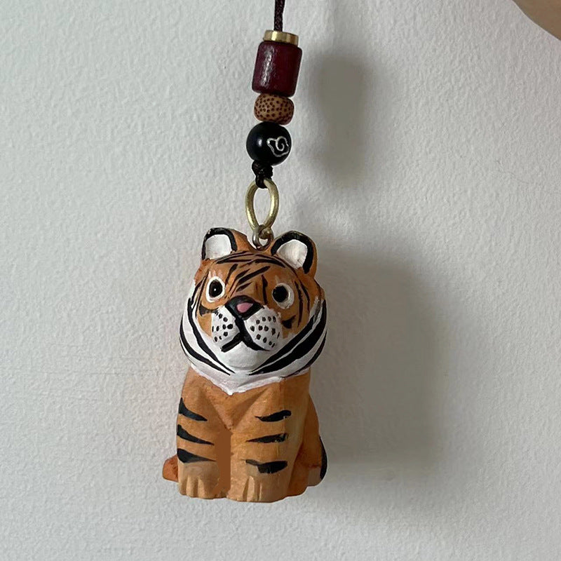 Hand-Carved Wooden Tiger Cat Keychain – Playful and Whimsical Home Decor